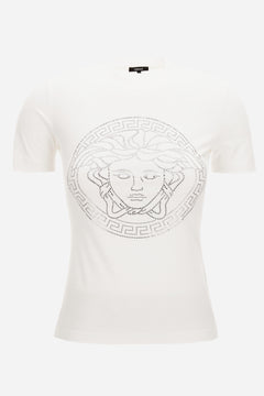 T-Shirt In Cotton Jersey Fabric With Medusa Rhinestone Embroidery-Studs