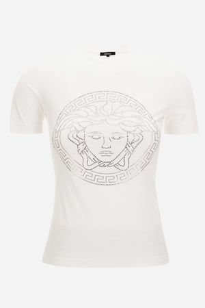 T-Shirt In Cotton Jersey Fabric With Medusa Rhinestone Embroidery-Studs