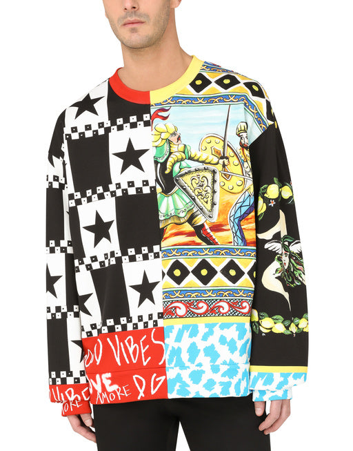JERSEY SWEATSHIRT WITH CARRETTO PATCHWORK PRINT