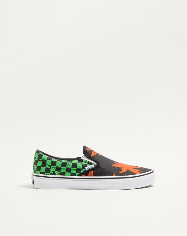 Sneaker Slip-On Valentino Garavani And Vans In Tessuto Con Stampa VLogo Checkerboard E Stampa Tropical Leaves