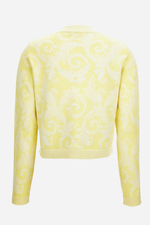 Knit Sweater In Barocco Leafy Viscose Blend Jacquard