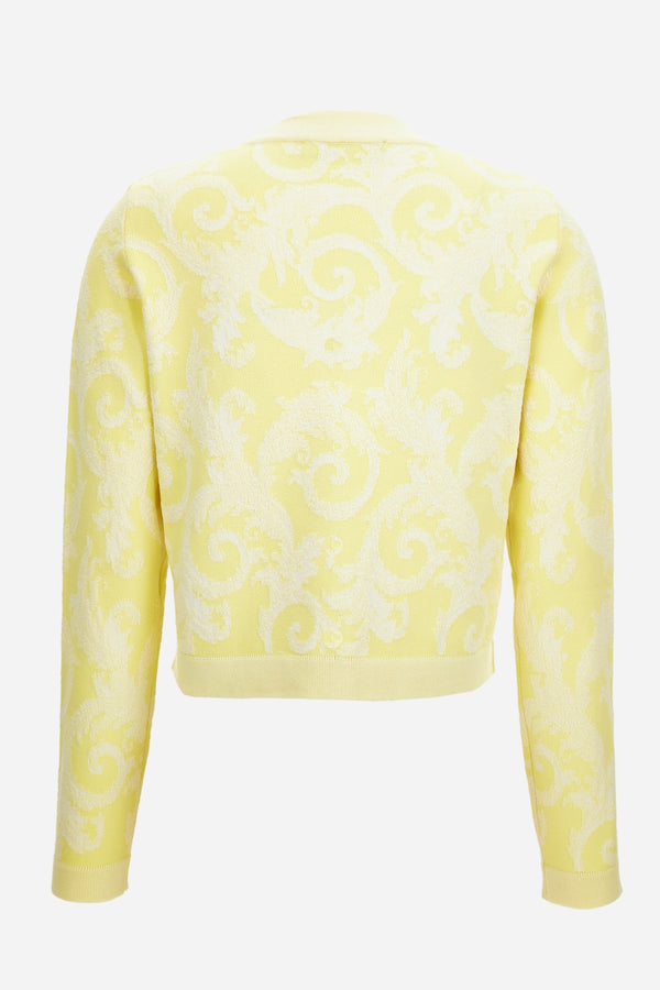 Knit Sweater In Barocco Leafy Viscose Blend Jacquard