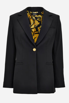 Informal Jacket In Granite Stretch Wool With Barocco Palm Allover Printed Lining