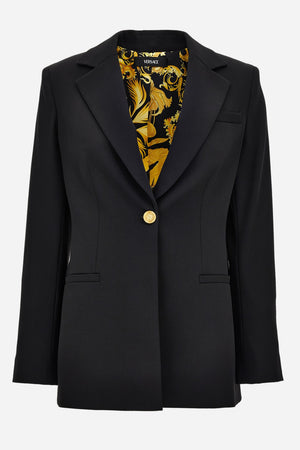 Informal Jacket In Granite Stretch Wool With Barocco Palm Allover Printed Lining