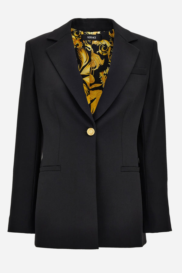 Informal Jacket In Granite Stretch Wool With Barocco Palm Allover Printed Lining