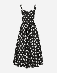 COTTON CALF-LENGTH CORSET DRESS WITH POLKA-DOT PRINT
