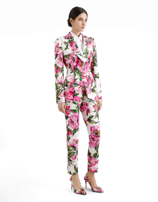 PEONY-PRINT COTTON JACQUARD PANTS