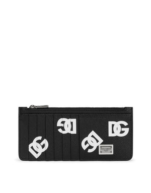 VERTICAL CALFSKIN CARD HOLDER WITH ALL-OVER DG PRINT