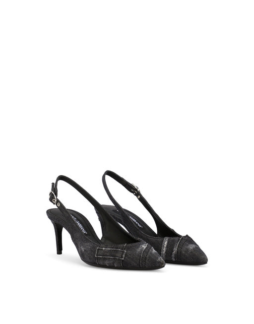 PATCHWORK DENIM SLINGBACKS
