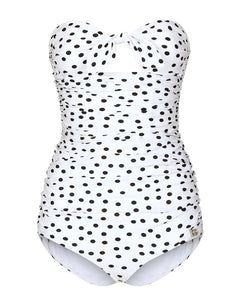 STRAPLESS ONE-PIECE SWIMSUIT WITH POLKA DOT PRINT