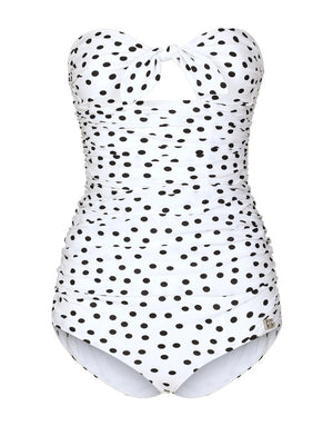 STRAPLESS ONE-PIECE SWIMSUIT WITH POLKA DOT PRINT
