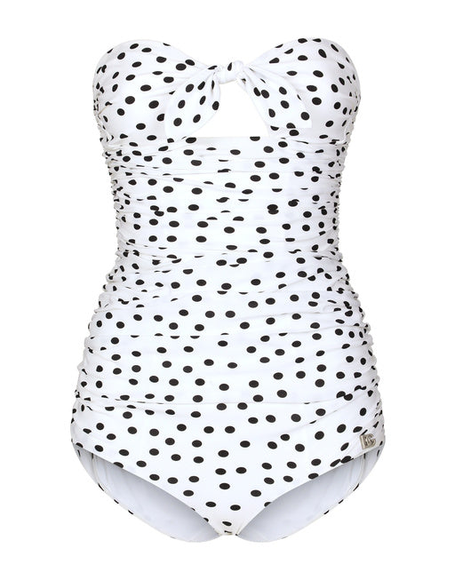 STRAPLESS ONE-PIECE SWIMSUIT WITH POLKA DOT PRINT