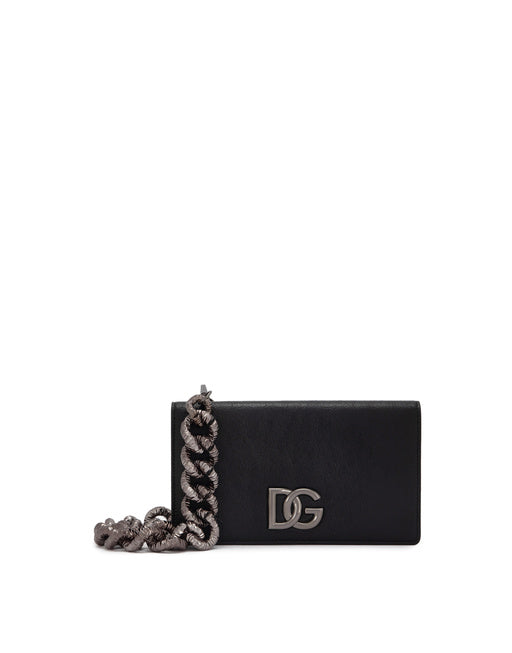 MATTE NAPPA LEATHER WALLET WITH STRAP AND CROSSOVER DG LOGO