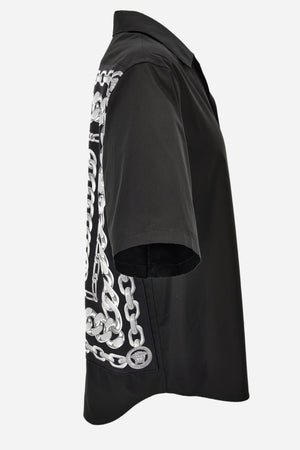 Informal Shirt In Cotton Poplin-Silk Twill Medusa Chain Print And Versace Stamp Embroidery
