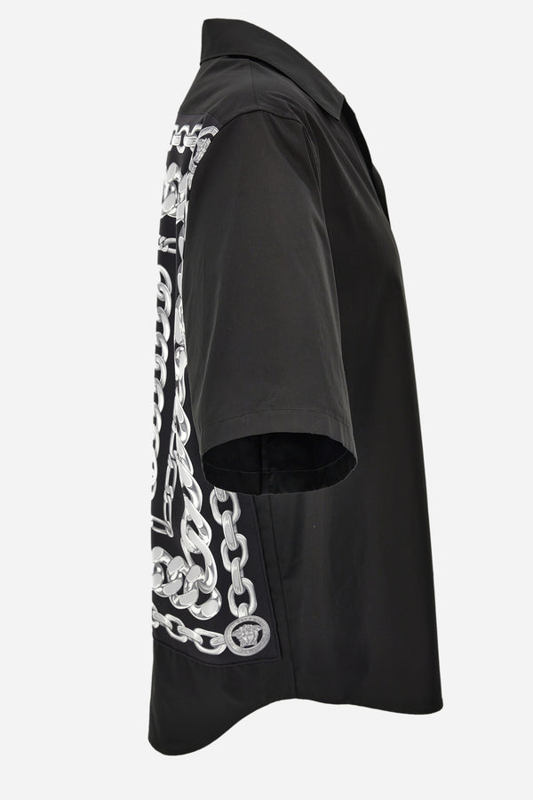 Informal Shirt In Cotton Poplin-Silk Twill Medusa Chain Print And Versace Stamp Embroidery