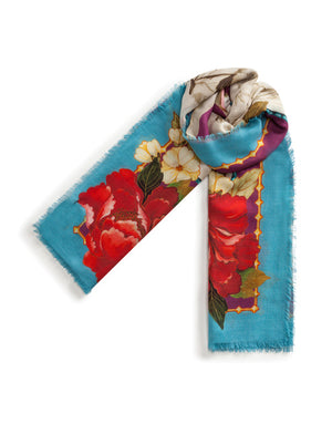 SCARF IN MODAL AND CASHMERE WITH SILK ROAD PRINT: 140 X 140CM- 55 X 55 INCHES