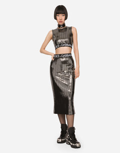JERSEY CALF-LENGTH SKIRT WITH SEQUINED DETAILING