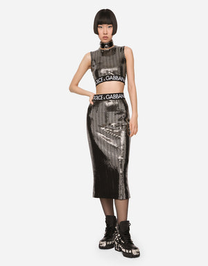 JERSEY CALF-LENGTH SKIRT WITH SEQUINED DETAILING