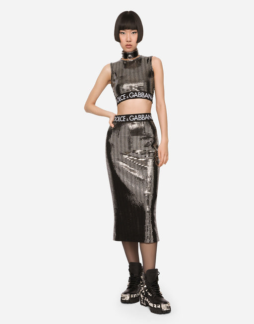 JERSEY CALF-LENGTH SKIRT WITH SEQUINED DETAILING