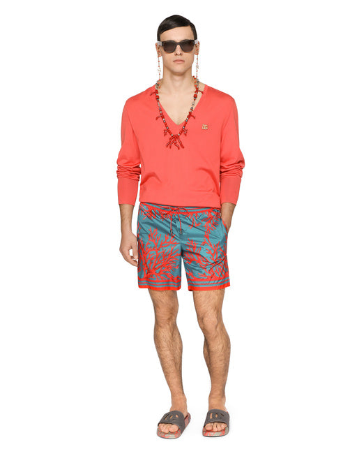 MID-LENGTH SWIM TRUNKS WITH CORAL PRINT