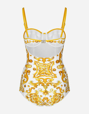 ONE-PIECE BALCONETTE SWIMSUIT WITH MAIOLICA PRINT