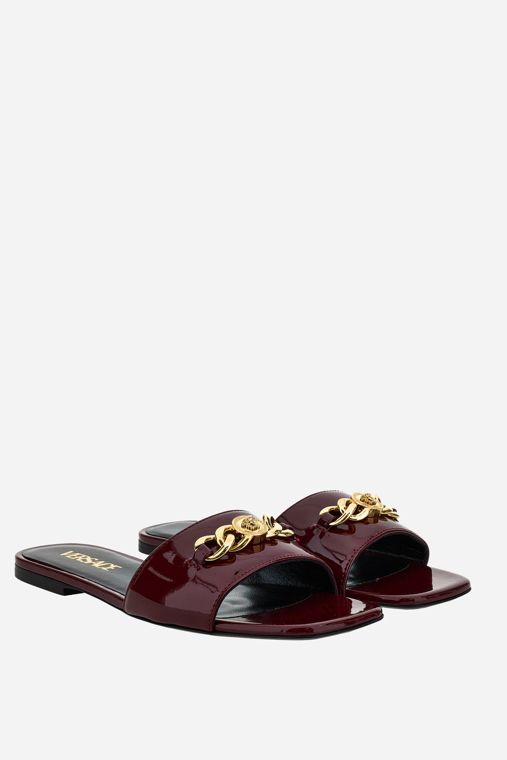 Icon Chain Flat Sandal  In Patent Leather
