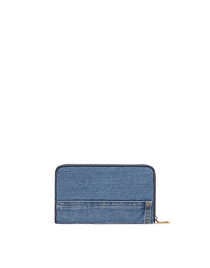 ZIP-AROUND DEVOTION WALLET IN PATCHWORK DENIM