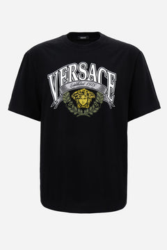 T-Shirt In Cotton Jersey Fabric + Medusa Crest Prin