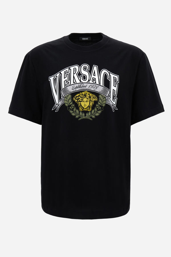 T-Shirt In Cotton Jersey Fabric + Medusa Crest Prin