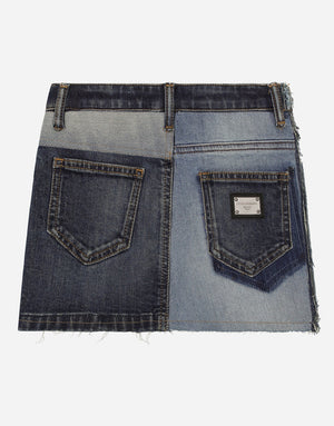 SHORT PATCHWORK DENIM SKIRT