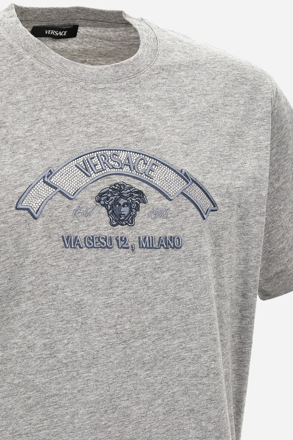 T-Shirt In Jersey Fabric-Versace Via Gesu' Embroidery