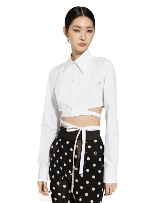 SHORT COTTON SHIRT WITH CROSSED LACES