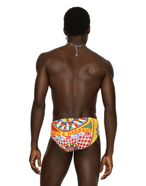 CARRETTO-PRINT SWIM BRIEFS WITH HIGH-CUT LEG