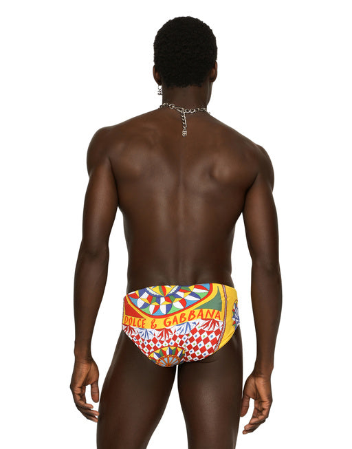 CARRETTO-PRINT SWIM BRIEFS WITH HIGH-CUT LEG
