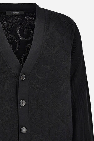 Knit Sweater In Barocco Leafy Jacquard Wool Blend