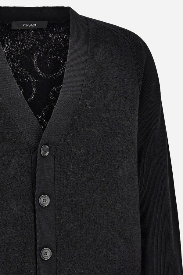 Knit Sweater In Barocco Leafy Jacquard Wool Blend