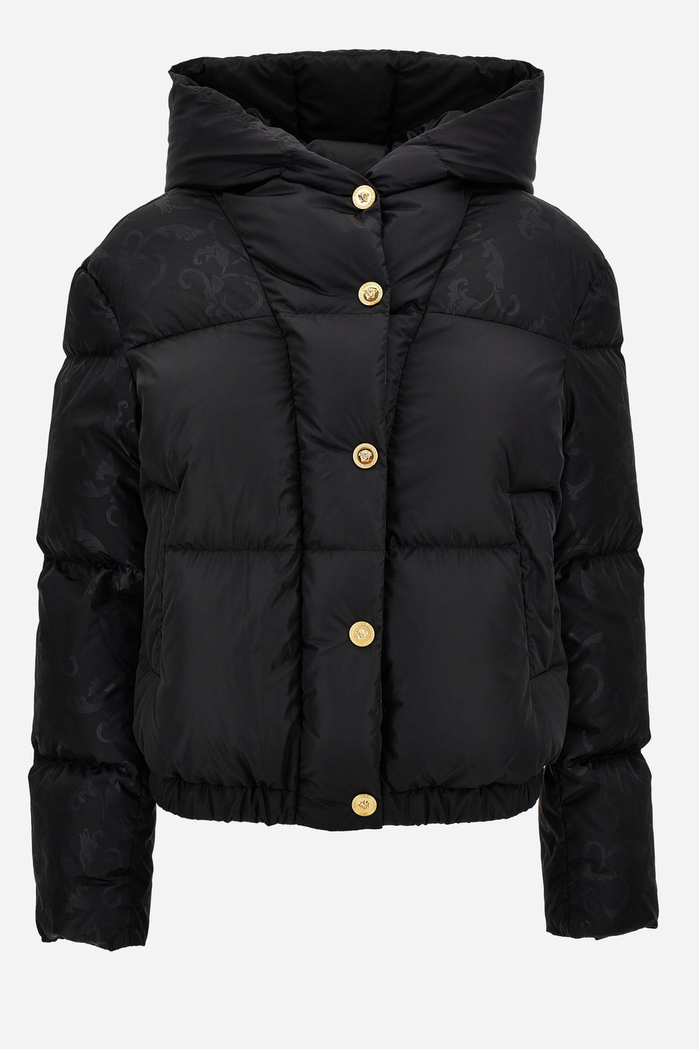 Padded Jacket In Nylon + Ibiscus All Over Print Details