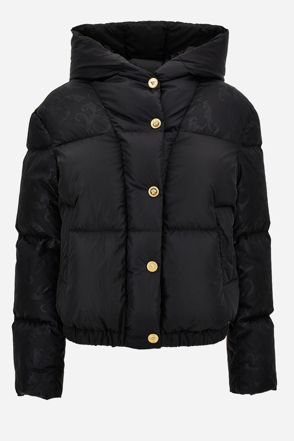 Padded Jacket In Nylon + Ibiscus All Over Print Details