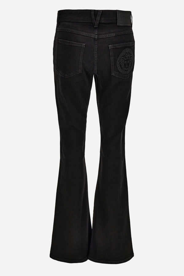 Pant Denim In Denim Stretch Rinse Wash With Medusa- Greca Embroidery