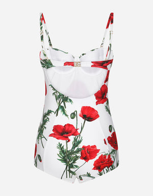 POPPY-PRINT BALCONETTE ONE-PIECE SWIMSUIT