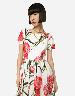CARNATION-PRINT POPLIN MIDI DRESS