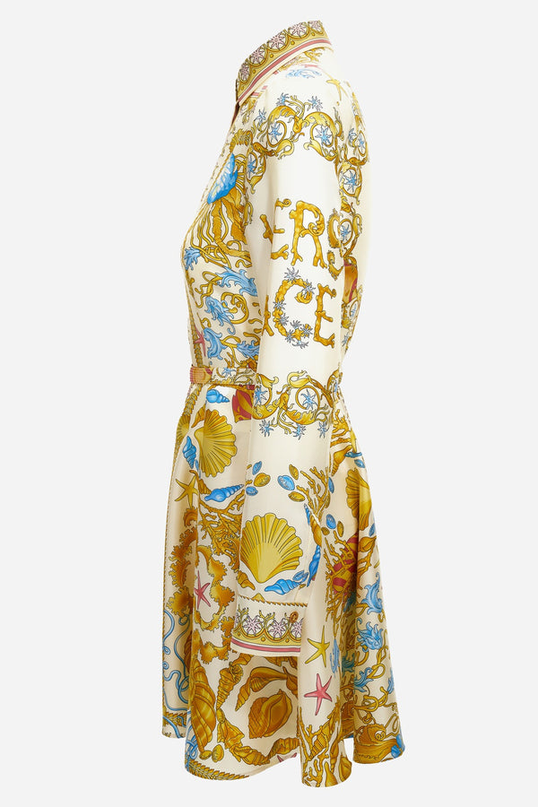 Dress In Underwater Barocco Foulard On Silk Twill