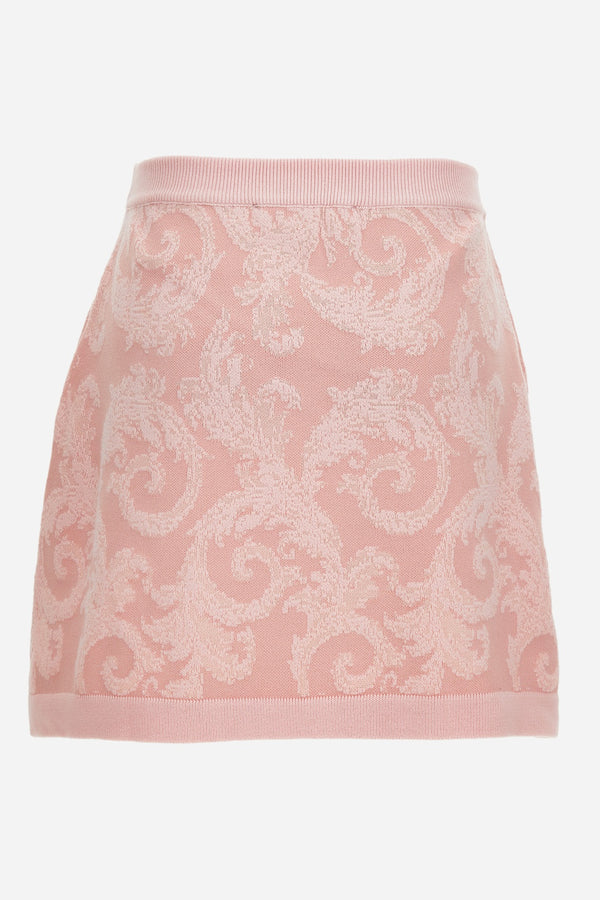 Knit Skirt In Barocco Leafy Viscose Blend Jacquard