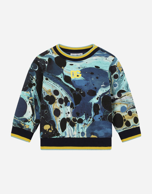 ROUND-NECK JERSEY SWEATSHIRT WITH MARBLED PRINT