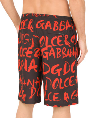 LONG SWIM TRUNKS WITH LOGO PRINT