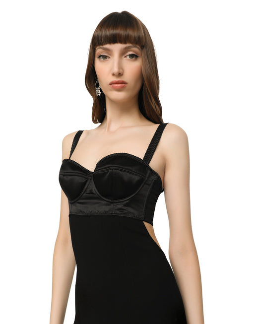 JERSEY AND SATIN CALF-LENGTH DRESS