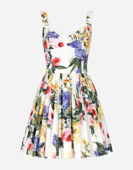 SHORT COTTON CORSET DRESS WITH GARDEN PRINT