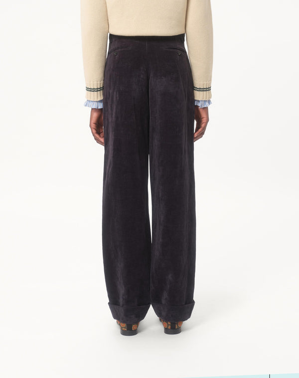 Pantalone In Velluto Di Cotone E Lino Lavato
