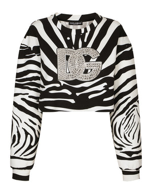 ZEBRA-PRINT INTERLOCK SWEATSHIRT WITH CRYSTAL-EMBELLISHED DG LOGO