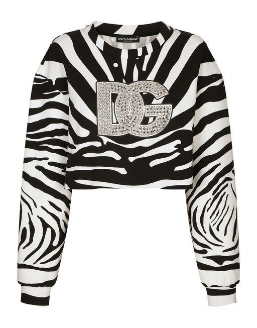 ZEBRA-PRINT INTERLOCK SWEATSHIRT WITH CRYSTAL-EMBELLISHED DG LOGO